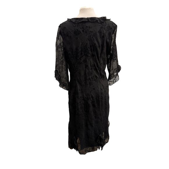 VIntage 90s Whimsigoth Black Midi Dress Sheer Lined Ruffle Fairygrunge Vneck Med - Picture 8 of 9